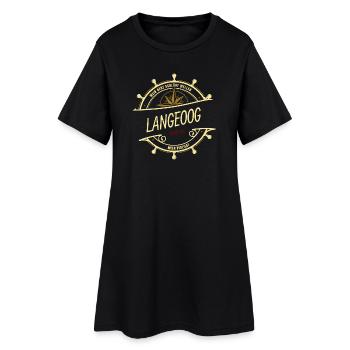 Mein Herz schlägt Wellen - Langeoog - Frauen T-Shirt-Kleid - Schwarz - Vorne