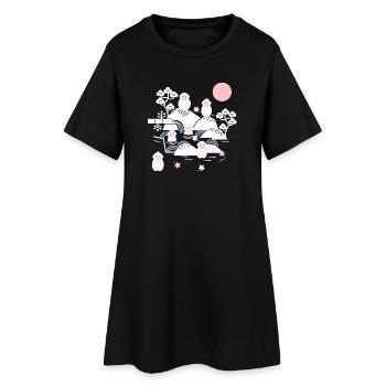 Singes effrayants dans une source chaude l blanc rose bleu - Robe T-shirt Femme - noir - Devant