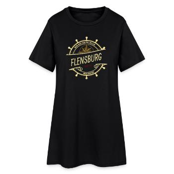 Mein Herz schlägt Wellen - Flensburg - Frauen T-Shirt-Kleid - Schwarz - Vorne