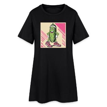 Humorvoller Gurkencharakter mit Streetwear - Frauen T-Shirt-Kleid - Schwarz - Vorne