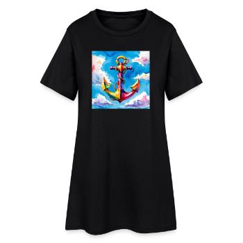Ancre aquarelle colorée dans le ciel - Robe T-shirt Femme - noir - Devant