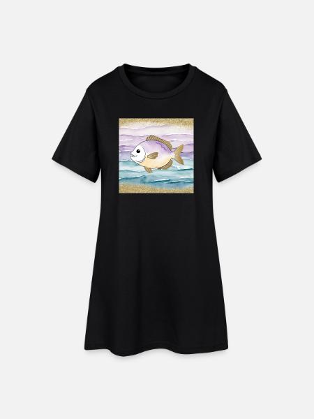 Verspielter Fisch im Wasser - Frauen T-Shirt-Kleid - Schwarz