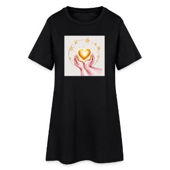 Goldenes Herz im Schutz der Hände - Frauen T-Shirt-Kleid - Schwarz - Vorne