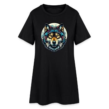 Wolf - Frauen T-Shirt-Kleid - Schwarz - Vorne