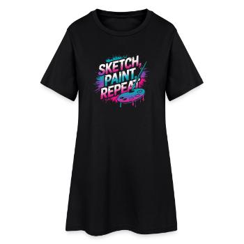 Sketch Paint Repeat Art Design - Women’s T-Shirt Dress - black - Front