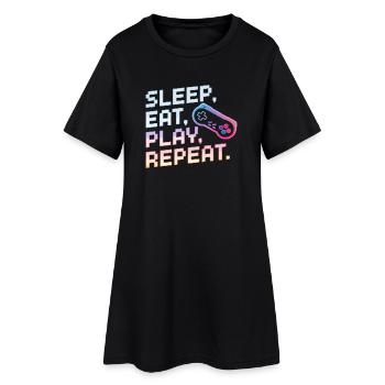 Schlaf Essen Spielen Wiederholen Gaming Design - Frauen T-Shirt-Kleid - Schwarz - Vorne