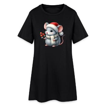 Souris mignonne avec chapeau de Père Noël et branche de baie - Robe T-shirt Femme - noir - Devant