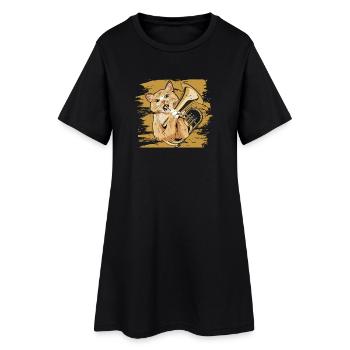 Euphonium Spielende Katze Im Retro-Stil - Frauen T-Shirt-Kleid - Schwarz - Vorne