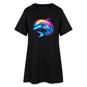 Delfin - Frauen T-Shirt-Kleid - Schwarz - Vorne