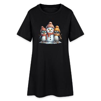 Winterfreunde: Pinguine & Schneemann - Frauen T-Shirt-Kleid - Schwarz - Vorne