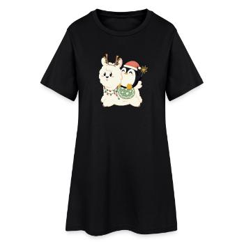 L’alpaga et le pingouin fêtent Noël - Robe T-shirt Femme - noir - Devant