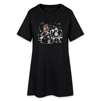 Snowman with Christmas window motif - Women’s T-Shirt Dress - black - Front