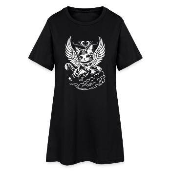 Ange Blanc Chat Avec Des Ailes - Robe T-shirt Femme - noir - Devant