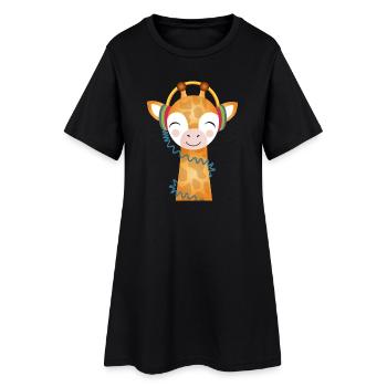 Cheerful giraffe with headphones loves music - Women’s T-Shirt Dress - black - Front