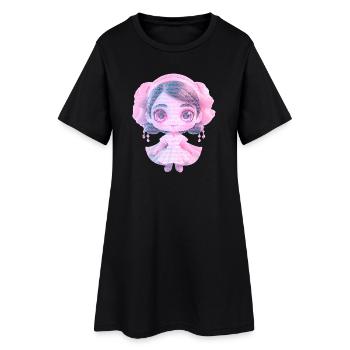 niedliche Charakter - Frauen T-Shirt-Kleid - Schwarz - Vorne