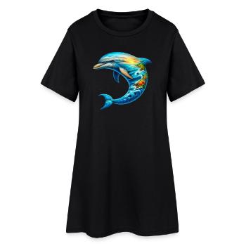 Delfin - Frauen T-Shirt-Kleid - Schwarz - Vorne