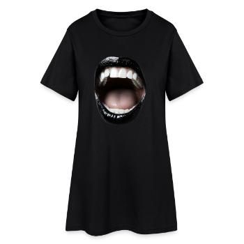 Bouche ouverte avec rouge à lèvres noir - Robe T-shirt Femme - noir - Devant