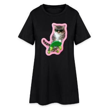 Cool Cat: Board-Style pur - Frauen T-Shirt-Kleid - Schwarz - Vorne
