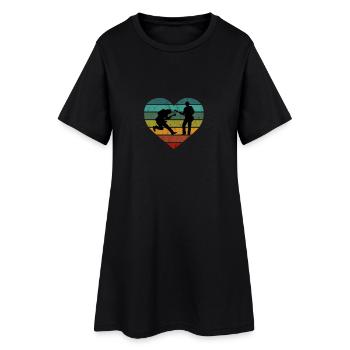 E-Gitarre Bass Herz Retro Silhouette - Frauen T-Shirt-Kleid - Schwarz - Vorne