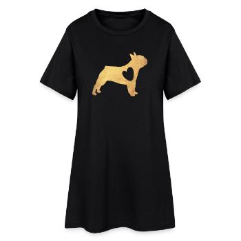 Mops Gold Hund Herz Mopsleben Hundeliebe Fan Gassi - Frauen T-Shirt-Kleid - Schwarz - Vorne