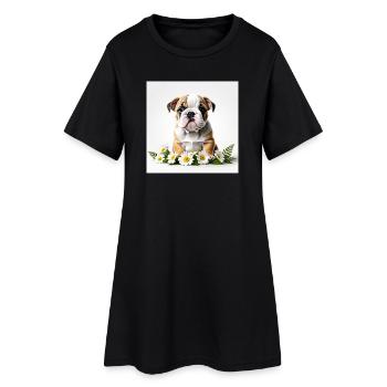 Chiot bouledogue mignon avec des fleurs - Robe T-shirt Femme - noir - Devant