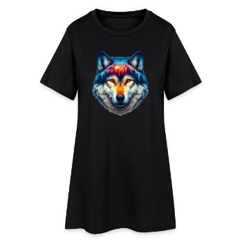 Wolf - Frauen T-Shirt-Kleid - Schwarz - Vorne
