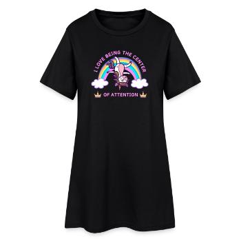 Unicorn Ich liebe es, im Mittelpunkt der Aufmerksamkeit zu stehen - Frauen T-Shirt-Kleid - Schwarz - Vorne