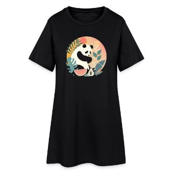 Panda avec des plantes et des fruits exotiques - Robe T-shirt Femme - noir - Devant