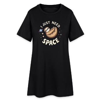Sloth in Space Cartoon Design - Women’s T-Shirt Dress - black - Front