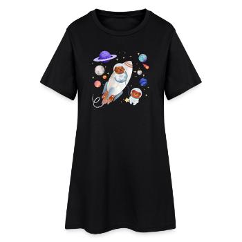 Dog and teddy bear explore space - Women’s T-Shirt Dress - black - Front