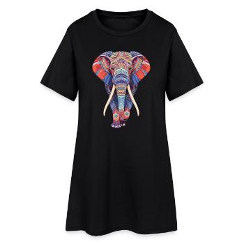 Elefant Mandala gehend frontal in bunter Optik - Frauen T-Shirt-Kleid - Schwarz - Vorne