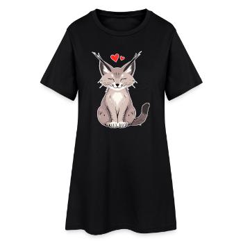 Petit lynx avec cœur – Mignon et sauvage - Robe T-shirt Femme - noir - Devant