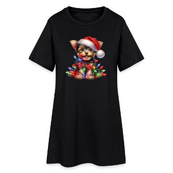 Festlicher Hund mit Lichterkette - Frauen T-Shirt-Kleid - Schwarz - Vorne