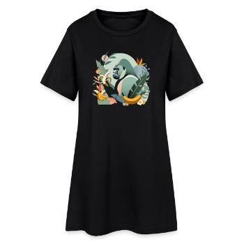Fier gorille avec banane en environnement tropical - Robe T-shirt Femme - noir - Devant