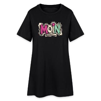 Funky Moin | Cooles Streetwear-Typo-Shirt - Frauen T-Shirt-Kleid - Schwarz - Vorne
