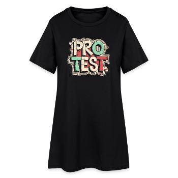 Protest aber bunt | Cooles Streetwear-Typo-Shirt - Frauen T-Shirt-Kleid - Schwarz - Vorne