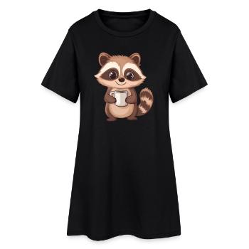 Mignon raton laveur tenant une tasse à café - Design adorable - Robe T-shirt Femme - noir - Devant