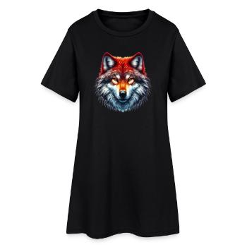 Wolf - Frauen T-Shirt-Kleid - Schwarz - Vorne