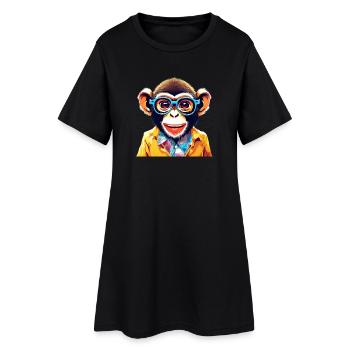 Vibrant Monkey with Retro Glasses - Women’s T-Shirt Dress - black - Front