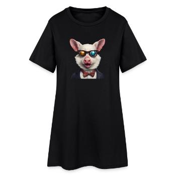 Humorvolles Schwein im schicken Anzug mit Sonnenbrille - Frauen T-Shirt-Kleid - Schwarz - Vorne
