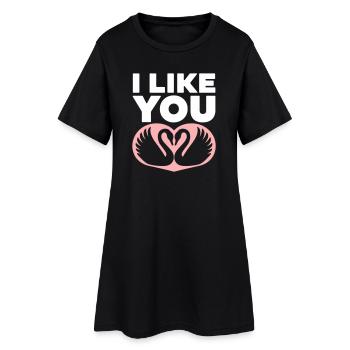 Romantisches Schwanenpaar mit I Like You - Frauen T-Shirt-Kleid - Schwarz - Vorne