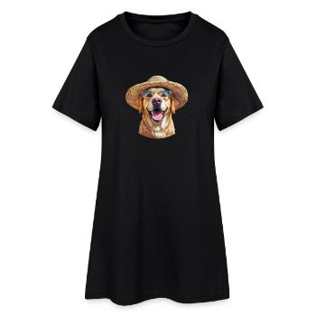 Labrador avec chapeau de paille et lunettes de soleil - Robe T-shirt Femme - noir - Devant