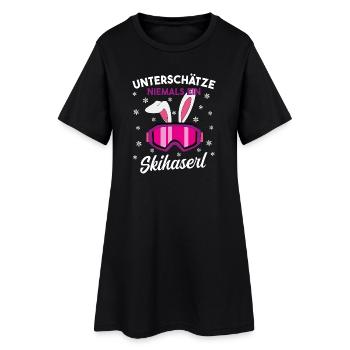 Unterschätze niemals ein Skihaserl - Frauen T-Shirt-Kleid - Schwarz - Vorne