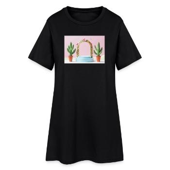 Cadre floral en arche pastel et cactus - Robe T-shirt Femme - noir - Devant