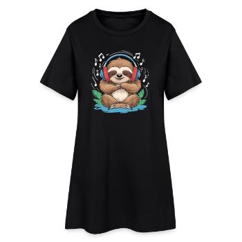 Paresseux de musique avec clé de casque - Robe T-shirt Femme - noir - Devant