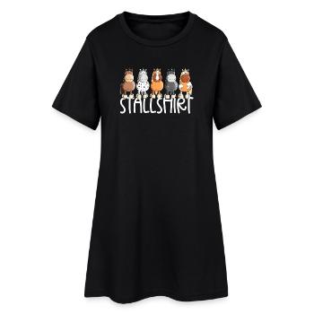 Drolliges Pferde Stallshirt Pferdestall - Frauen T-Shirt-Kleid - Schwarz - Vorne