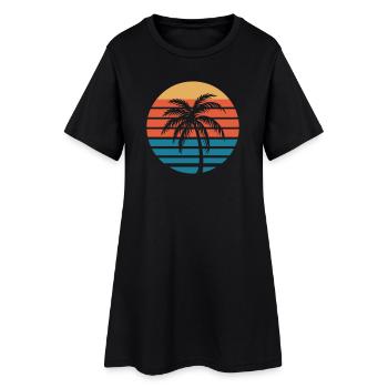 Cercle rétro de coucher de soleil sur les palmiers - Robe T-shirt Femme - noir - Devant