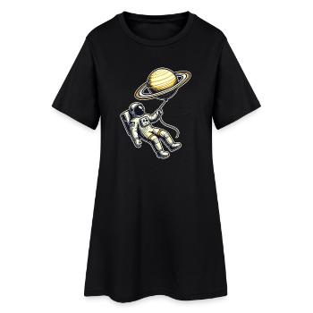 Flotter avec Saturne – Conception d’un ballon astronaute - Robe T-shirt Femme - noir - Devant