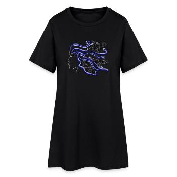 Buckelwal Frau Silhouette Haare handgezeichnet - Frauen T-Shirt-Kleid - Schwarz - Vorne
