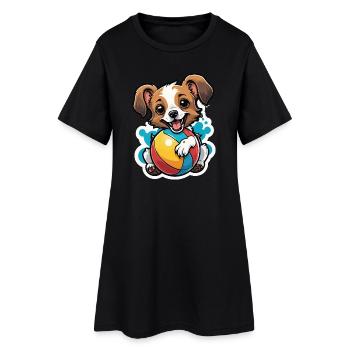 Niedlicher Hund mit Ball Motiv - Frauen T-Shirt-Kleid - Schwarz - Vorne